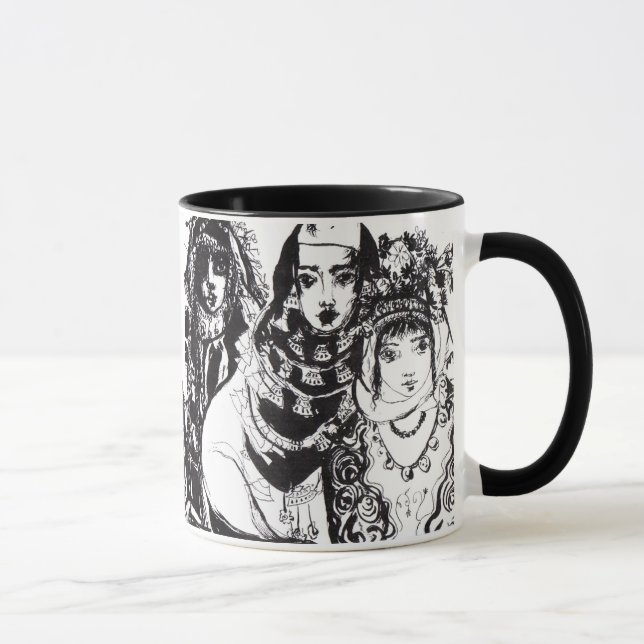 Taza CHICAS ANATOLIANOS Moda étnica blanca negra (Derecha)