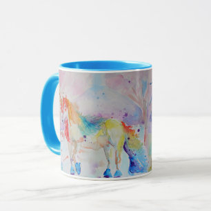 Taza Chicas de acuarela unicornio Damas Mug Blue