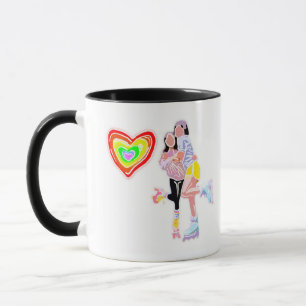 Taza Chicas de patinaje sobre ruedas Corazón arcoiris