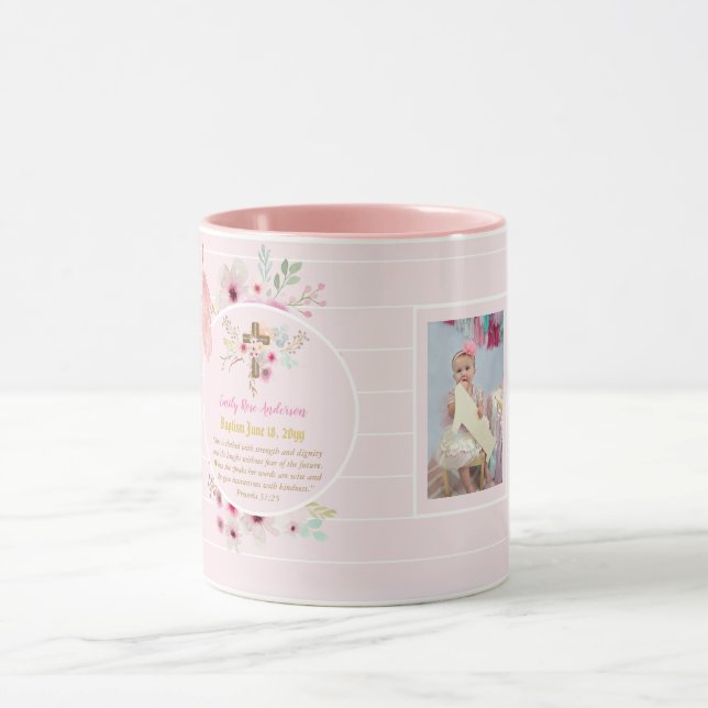 Taza Chicas FOTO Baptismo Christening Gift Proverb 31:2 (Centro)