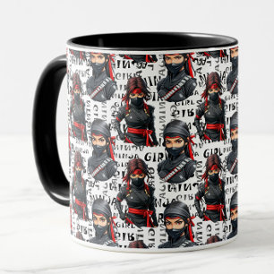 Taza Chicas Ninja Anime con diseño de patrón de texto