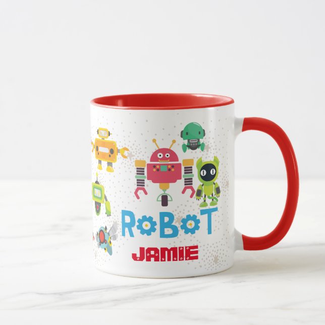 Taza Chicas NIÑOS Aman ROBOTS RED Nombrado Personalizad (Derecha)