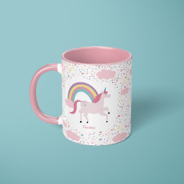 Taza Chicas pintan el arcoiris de unicornio con nombre 