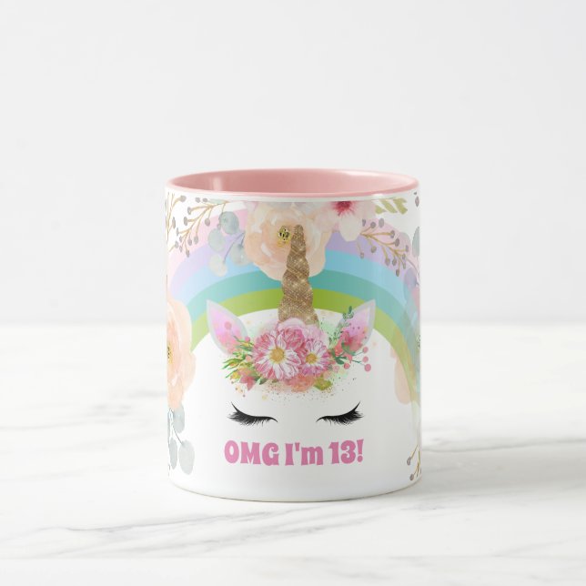 Taza Chicas UNICORN 13.º cumpleaños Personalizable Mug  (Centro)