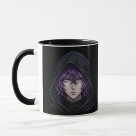 Taza Chico de Anime con Sudadera Oscura y Cabello Púrpu
