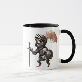Taza Chien chevalier en armure médiévale avec une épée 