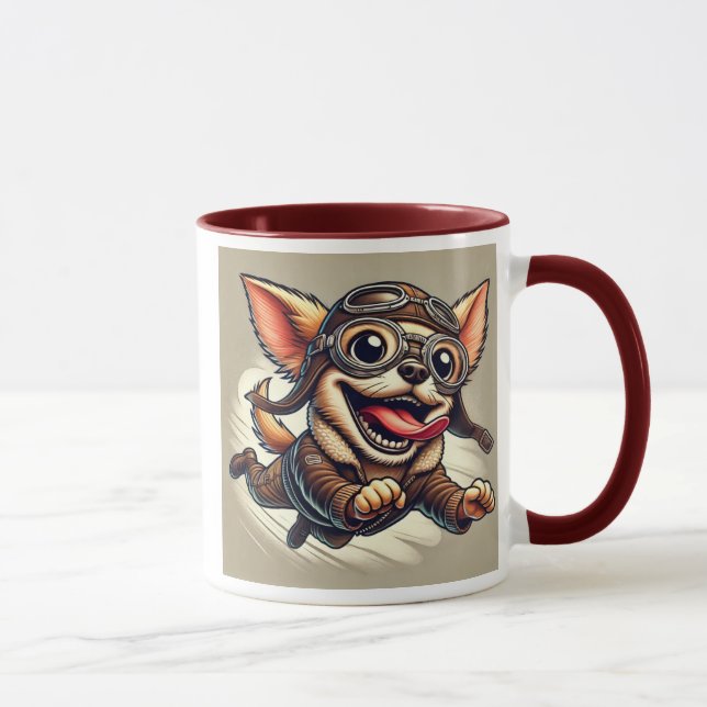 Taza Chien Chihuahua aviateur dans les airs. (Derecha)