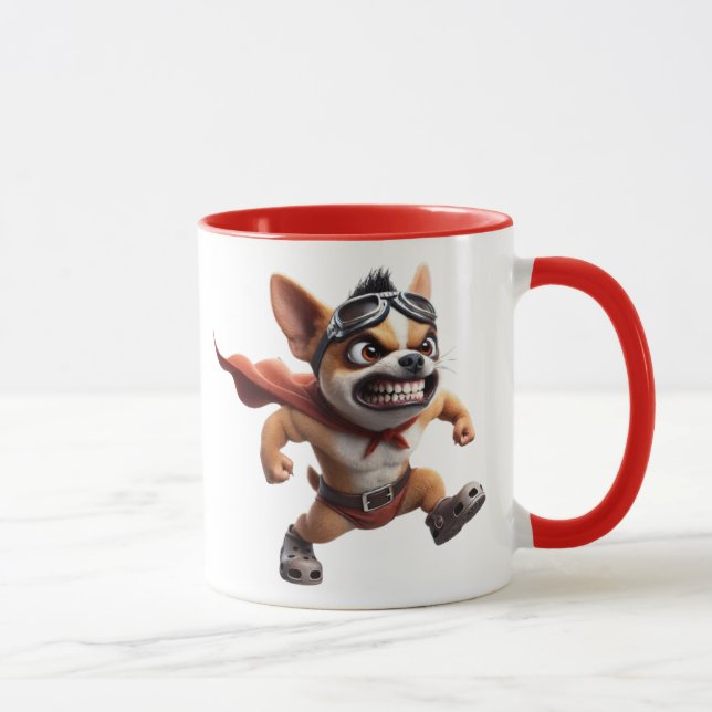 Taza Chien Chihuahua super-héros déchaîné. (Derecha)