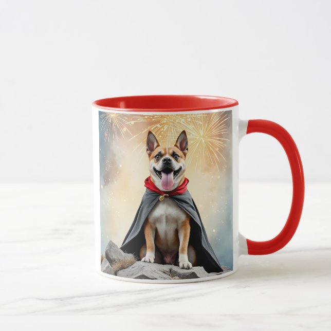 Taza Chien héros sous les feux d'artifice. (Derecha)