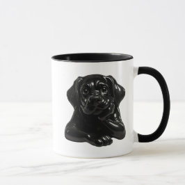 Taza Chien noir cartoon au regard attendrissants en 3D.