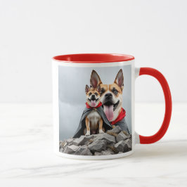 Taza Chiens super-héros sur un rocher.