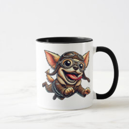 Taza Chihuahua aviateur, lunettes et veste de pilote.