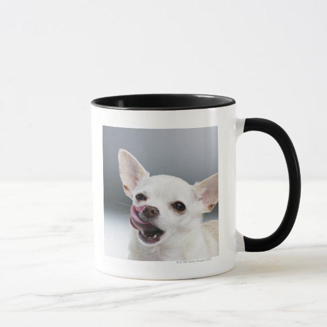 Taza Chihuahua blanca que lame los labios (Derecha)