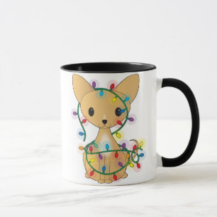 Taza Chihuahua con las luces de navidad