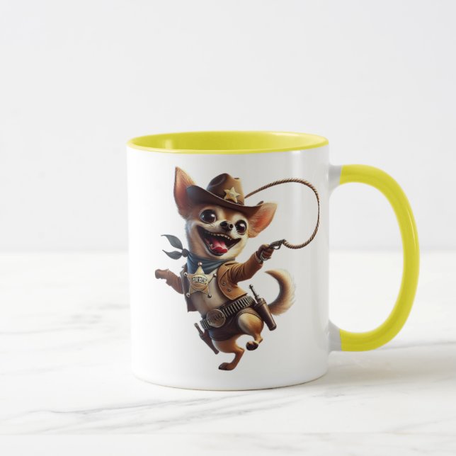 Taza Chihuahua shérif délirant avec son lasso. (Derecha)