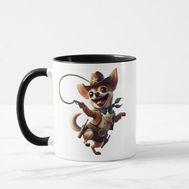 Taza Chihuahua shérif délirant avec son lasso. (Izquierda)