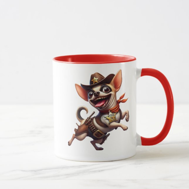 Taza Chihuahua shérif du Far West avec son étoile. (Derecha)