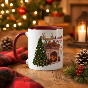 Taza Chimenea de renos personalizada Feliz Navidad