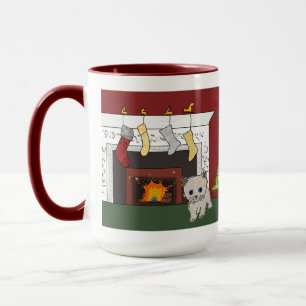 Taza Chimenea Navidades gatitos atragantar gran sueño