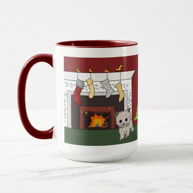 Taza Chimenea Navidades gatitos atragantar gran sueño (Izquierda)