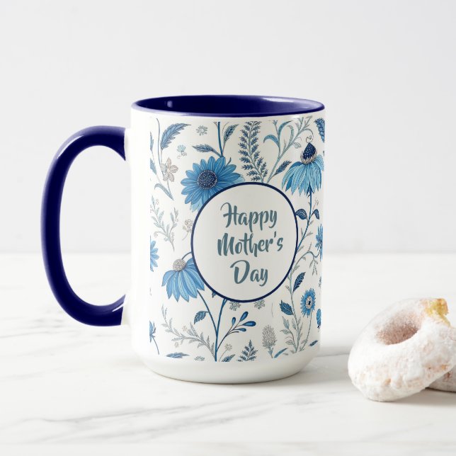 Taza Chinoiserie Blue Echinacea Pattern (Con donut)