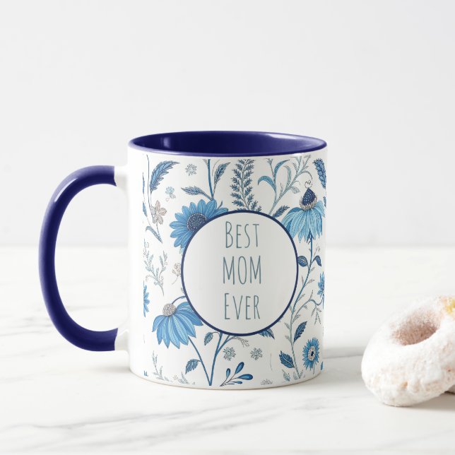 Taza Chinoiserie Blue Echinacea Pattern (Con donut)