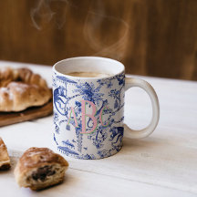 Chinoiserie Jungle Toile | Monograma azul y blanco