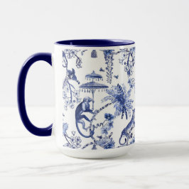 Taza Chinoiserie Moda Jungle Toile | Azul y blanco gran