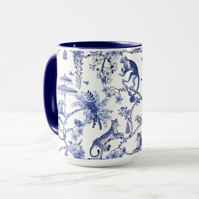 Taza Chinoiserie Moda Jungle Toile | Azul y blanco gran (Anverso izquierdo)