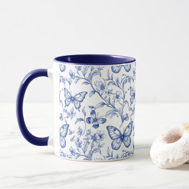 Taza Chinoiserie Toile De Jouy Pattern (Con donut)