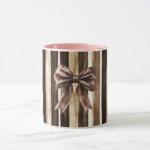 Taza Chocolate Brown Candy Stripes Bow
