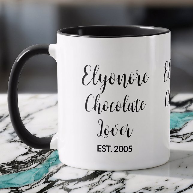 Taza Chocolate Lover Black Script Personalized Name Est (Subido por el creador)