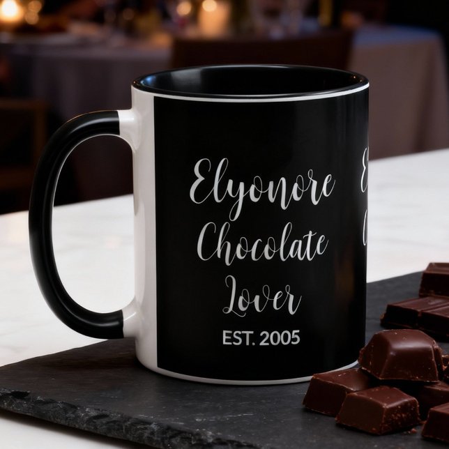Taza Chocolate Lover White Script Personalized Name Est (Subido por el creador)