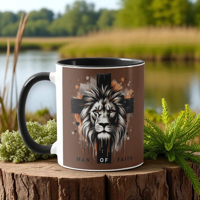 Taza Christian - Lion with Cross, Man of Faith (Subido por el creador)