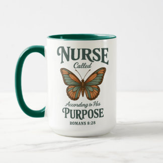 Taza Christian Nurse Romans 8:28 Butterfly Faith