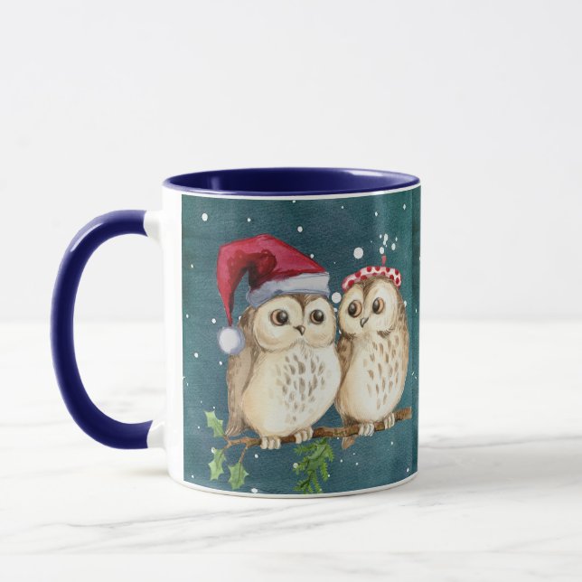 Taza christmas adorable búho sabio sombrero de santa go (Izquierda)