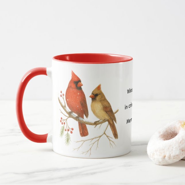 Taza Christmas Cardinal Birds Holiday Wildlife  (Con donut)