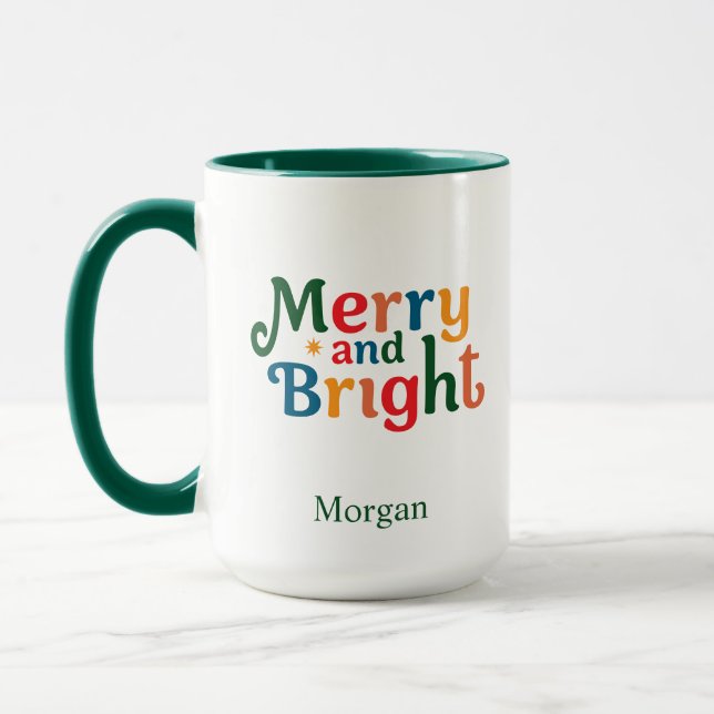 Taza Christmas Colorful merry and bright Personalized (Izquierda)