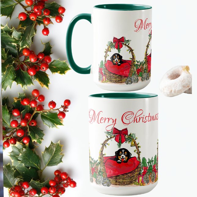 Taza Christmas Happy Holidays, Cute Puppy in a Basket  (Subido por el creador)