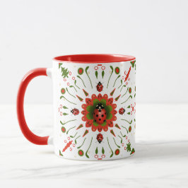 Taza Christmas Ladybug - Red White Green Ceramic