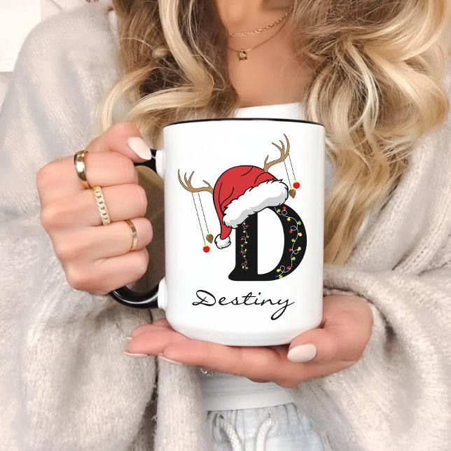 Taza Christmas Monogram Personalized Cup for Friends (holiday mug personalized, Santa mug family, Christmas cocoa mug, festive monogram mug for women,)