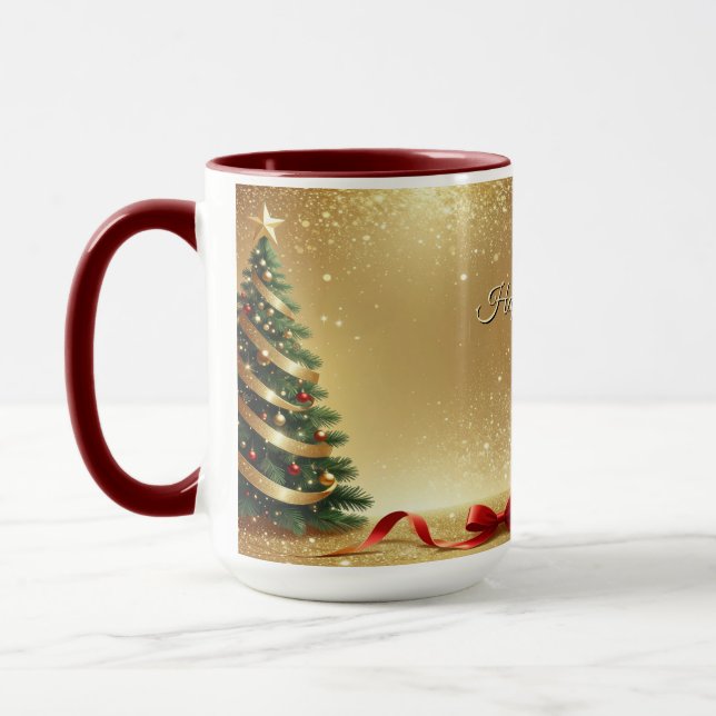 Taza Christmas Tree Ribbons Holiday Mug (Izquierda)