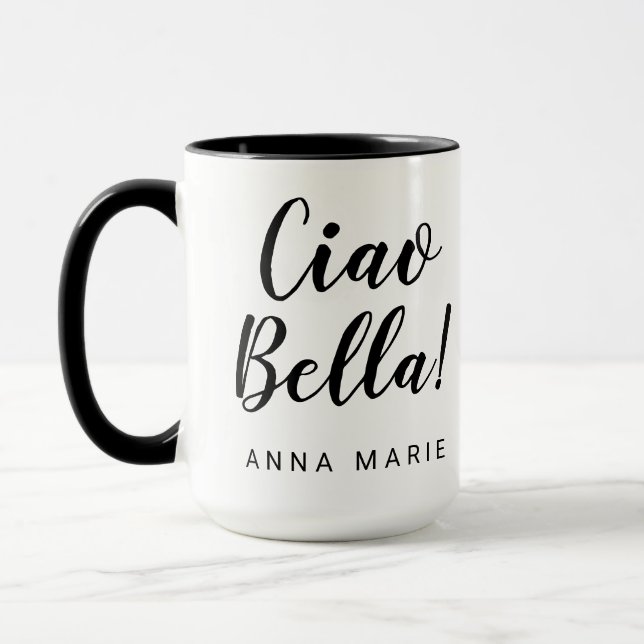 Taza Ciao Bella Black Script Mug Italiano (Izquierda)