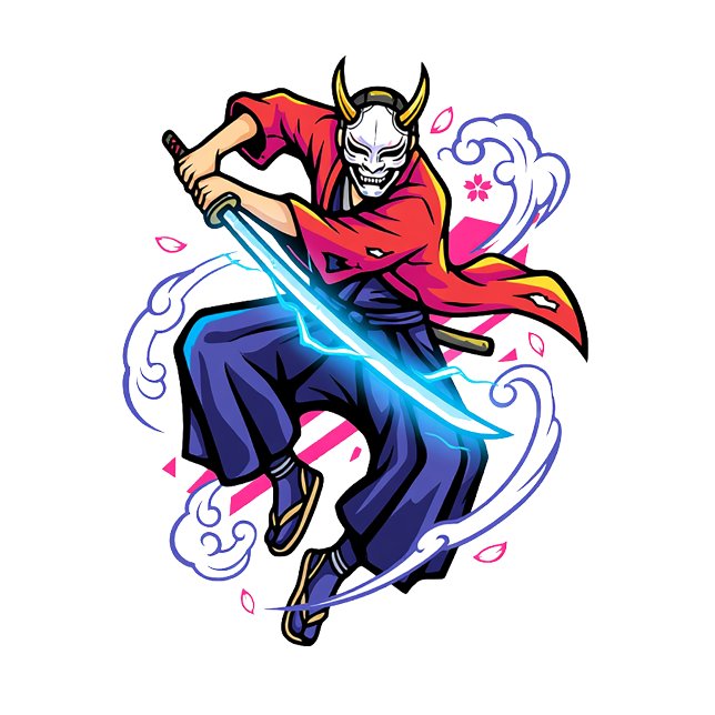 Taza Ciberpunk Oni Samurái - Katana Eléctrico Japonés  (Subido por el creador)