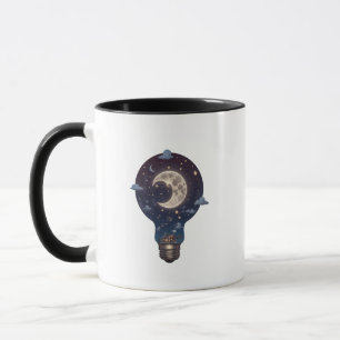 Taza Cielo nocturno y cabaña dentro de una bombilla