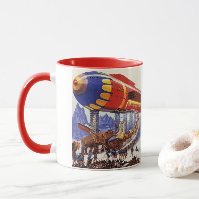 Taza Ciencia ficción vintage, animales salvajes del Arc (Con donut)