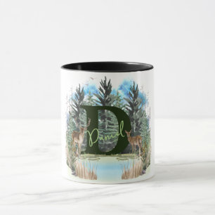 Taza Ciervo Acuarela Letra De Monograma Personalizada D