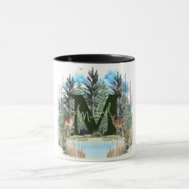 Taza Ciervo Acuarela Letra De Monograma Personalizada M