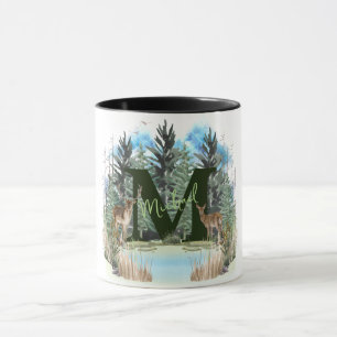 Taza Ciervo Acuarela Letra De Monograma Personalizada M