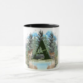 Taza Ciervo Acuarela Letra De Monograma Personalizado A